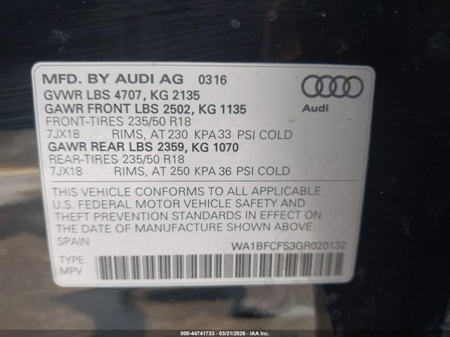 2016 AUDI Q3 WA1BFCFS3GR020132 Photo 8