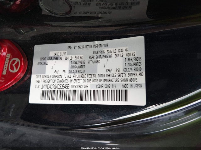 Продаж на аукціоні авто 2019 Mazda Mx-5 Miata Club, vin: JM1NDAC78K0305466, номер лоту: 44741736