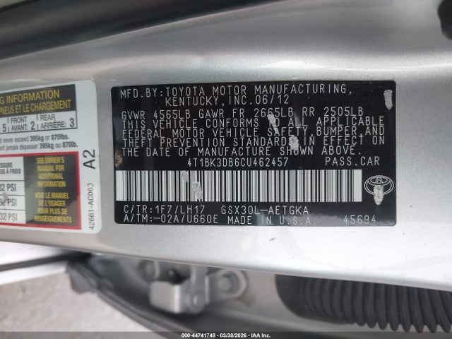 2012 TOYOTA AVALON 4T1BK3DB6CU462457 Photo 8