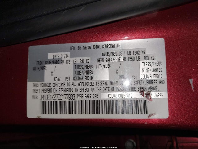 2014 Mazda Mazda2 Sport მანქანა იყიდება აუქციონზე, vin: JM1DE1KZ7E0177933, აუქციონის ნომერი: 44741771