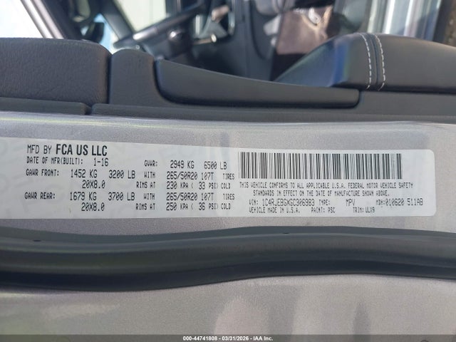 Продажа на аукционе авто 2016 Jeep Grand Cherokee Limited, vin: 1C4RJEBGXGC306983, номер лота: 44741808