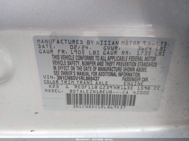 Nissan Versa 1.6 S 2024 3N1CN8DV1RL869437 Image 9