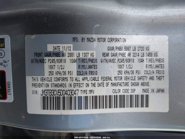 2013 MAZDA CX-9 JM3TB3CV5D0403047 Photo 8