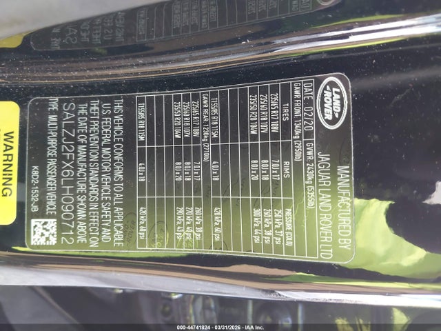 Продаж на аукціоні авто 2020 Land Rover Range Rover Evoque S, vin: SALZJ2FX6LH090712, номер лоту: 44741824