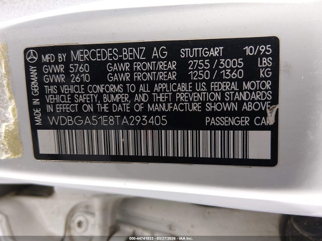 Aukcja sprzedaży 1996 Mercedes-benz S 500, vin: WDBGA51E8TA293405, numer aukcji: 44741833