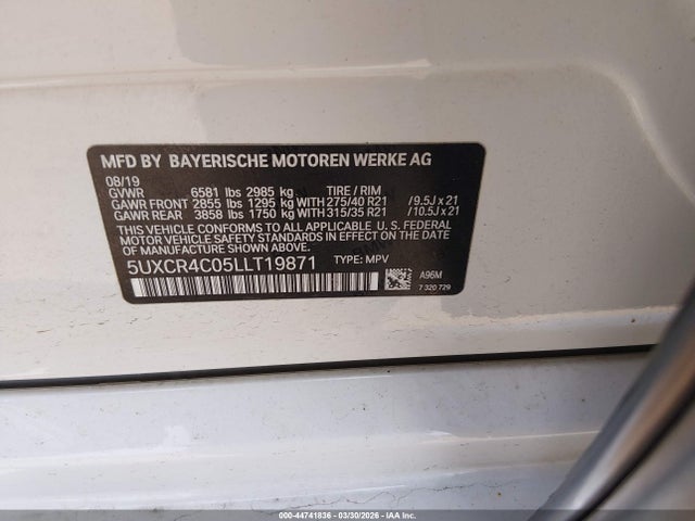 Продажа на аукционе авто 2020 Bmw X5 Sdrive40i, vin: 5UXCR4C05LLT19871, номер лота: 44741836