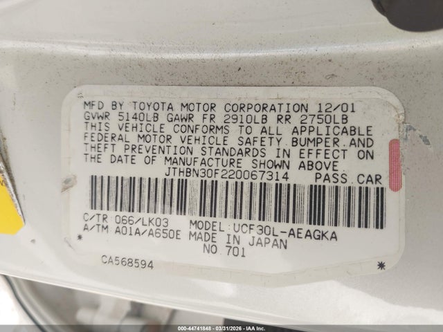Продажа на аукционе авто 2002 Lexus Ls 430, vin: JTHBN30F220067314, номер лота: 44741848