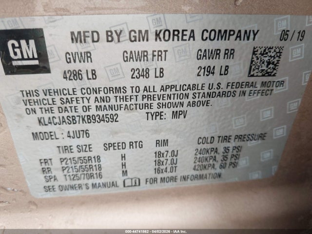 Продажа на аукционе авто 2019 Buick Encore Fwd Preferred, vin: KL4CJASB7KB934592, номер лота: 44741862