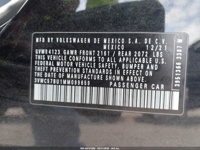 Продаж на аукціоні авто 2021 Volkswagen Jetta 1.4t R-line/1.4t S/1.4t Se, vin: 3VWC57BU1MM099659, номер лоту: 44741880