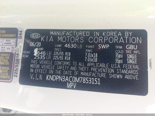 Продажа на аукционе авто 2021 Kia Sportage Ex, vin: KNDPN3AC0M7853151, номер лота: 44741882