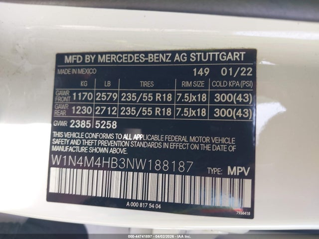 Продажа на аукционе авто 2022 Mercedes-benz Glb 250 4matic, vin: W1N4M4HB3NW188187, номер лота: 44741897