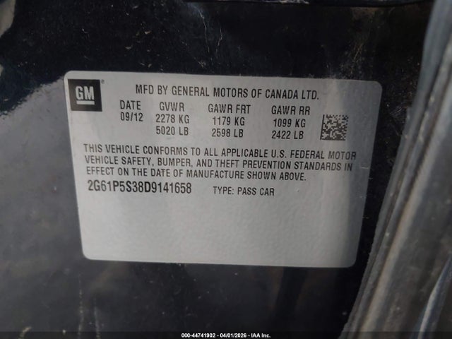 Продаж на аукціоні авто 2013 Cadillac Xts Luxury, vin: 2G61P5S38D9141658, номер лоту: 44741902
