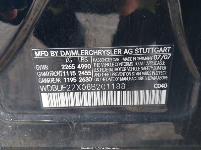 Продаж на аукціоні авто 2008 Mercedes-benz E 320 Bluetec, vin: WDBUF22X08B201188, номер лоту: 44741917
