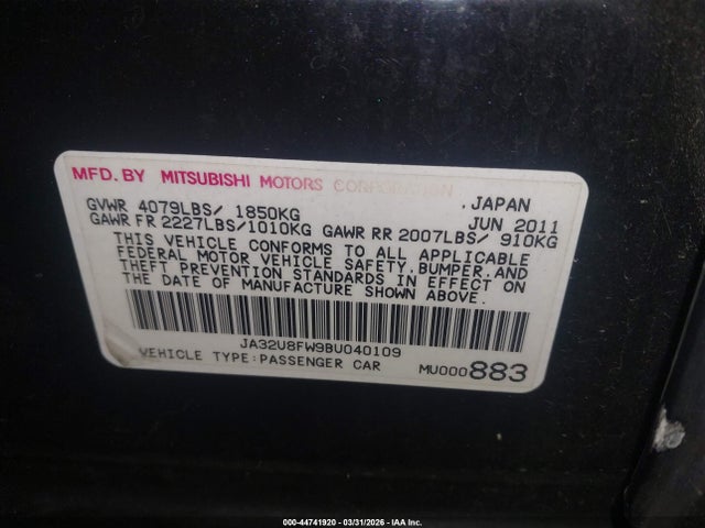 2011 MITSUBISHI LANCER JA32U8FW9BU040109 Photo 8