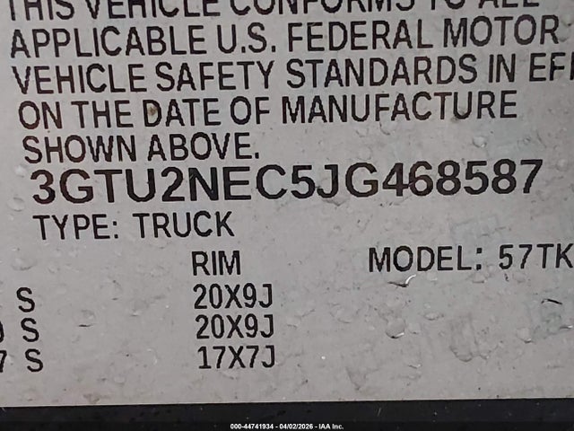 2018 Gmc Sierra 1500 Slt მანქანა იყიდება აუქციონზე, vin: 3GTU2NEC5JG468587, აუქციონის ნომერი: 44741934