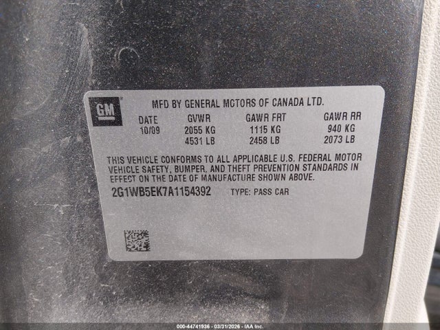 Продаж на аукціоні авто 2010 Chevrolet Impala Lt, vin: 2G1WB5EK7A1154392, номер лоту: 44741936