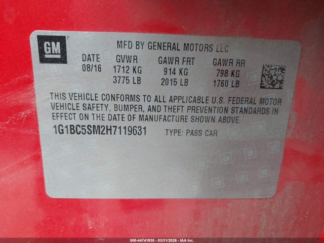 Chevrolet Cruze Ls Auto 2017 1G1BC5SM2H7119631 Image 9