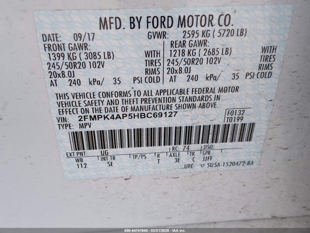 Ford EDGE SPORT 2017 2FMPK4AP5HBC69127 Image 9