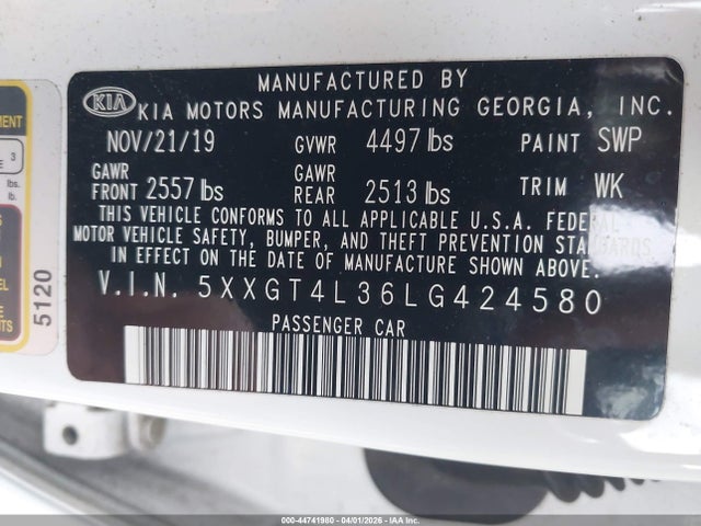 Продажа на аукционе авто 2020 Kia Optima Lx, vin: 5XXGT4L36LG424580, номер лота: 44741980