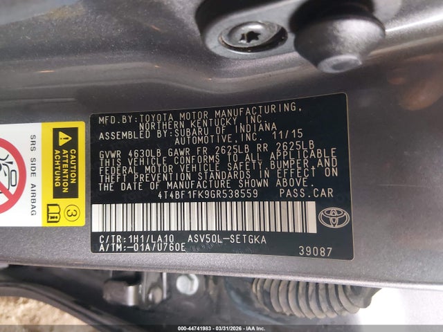 Toyota CAMRY XLE 2016 4T4BF1FK9GR538559 Image 9
