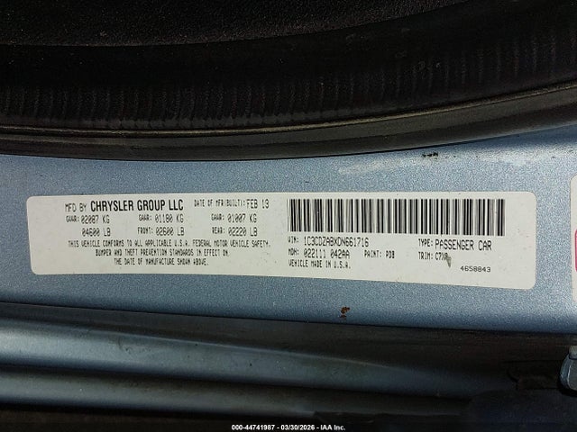 44741987 :رقم المزاد ، 1C3CDZABXDN661716 vin ، 2013 Dodge Avenger Se مزاد بيع
