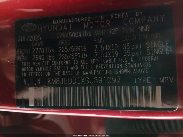 Auction sale of the 2025 Hyundai Tucson Hybrid Limited, vin: KM8JEDD1XSU391097, lot number: 44741996