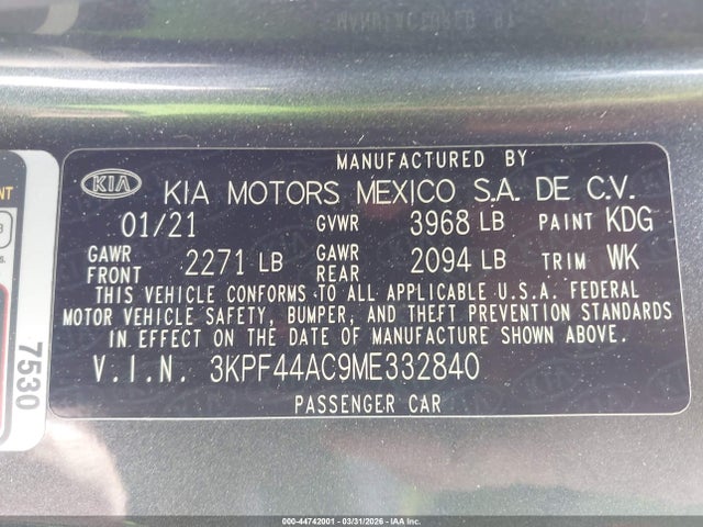 Aukcja sprzedaży 2021 Kia Forte Gt, vin: 3KPF44AC9ME332840, numer aukcji: 44742001