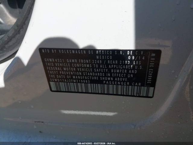 Продаж на аукціоні авто 2015 Volkswagen Jetta 1.8t Se, vin: 3VWD17AJ2FM219883, номер лоту: 44742002