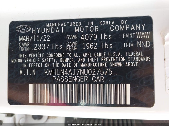 KMHLN4AJ7NU027575 Hyundai Elantra Hybrid Limited