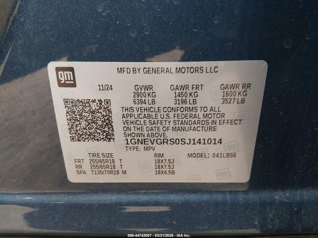 1GNEVGRS0SJ141014 Chevrolet Traverse Awd Lt