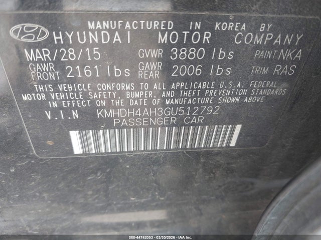 Aukcja sprzedaży 2016 Hyundai Elantra Sport, vin: KMHDH4AH3GU512792, numer aukcji: 44742053