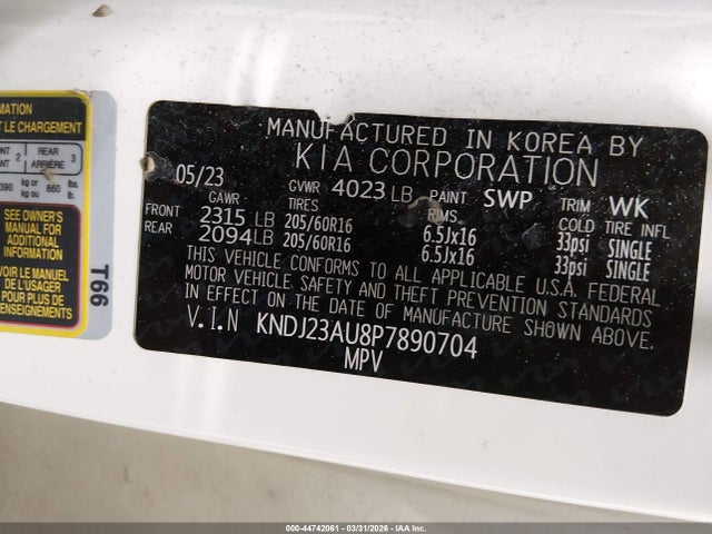 Auction sale of the 2023 Kia Soul Lx, vin: KNDJ23AU8P7890704, lot number: 44742061