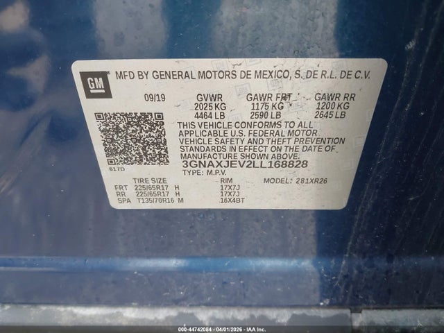 Продажа на аукционе авто 2020 Chevrolet Equinox Fwd 2fl, vin: 3GNAXJEV2LL168828, номер лота: 44742084