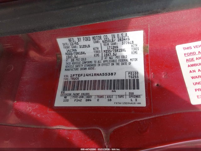 1994 FORD F150 1FTEF14H1RNA55387 Photo 8
