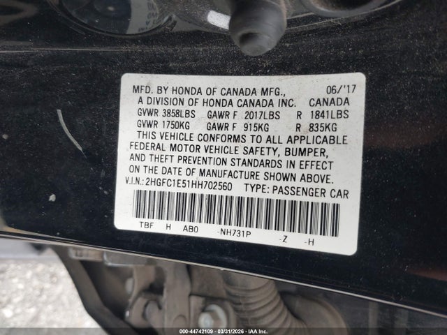 2HGFC1E51HH702560 Honda CIVIC SI