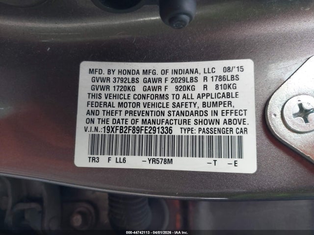 Honda CIVIC EX 2015 19XFB2F89FE291336 Image 9