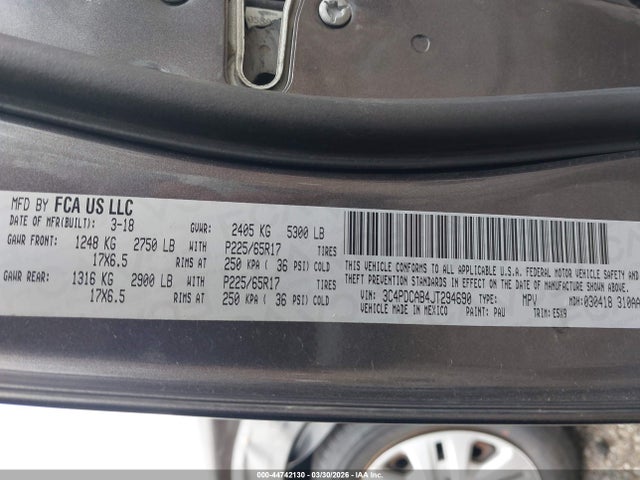 Aukcja sprzedaży 2018 Dodge Journey Se, vin: 3C4PDCAB4JT294690, numer aukcji: 44742130