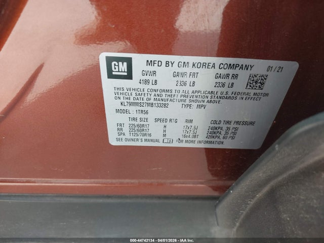 Продажа на аукционе авто 2021 Chevrolet Trailblazer Fwd Ls, vin: KL79MMS27MB133282, номер лота: 44742134