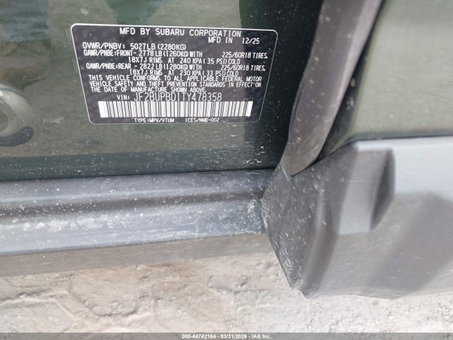 Aukcja sprzedaży 2026 Subaru Outback Premium, vin: JF2BUPBD1TY478358, numer aukcji: 44742164