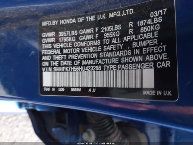 SHHFK7H56HU423268 Honda CIVIC EX