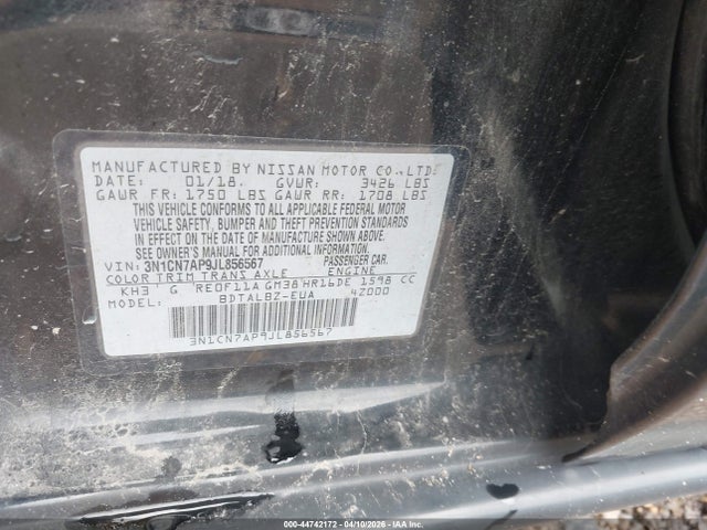 2018 Nissan Versa 1.6 Sv მანქანა იყიდება აუქციონზე, vin: 3N1CN7AP9JL856567, აუქციონის ნომერი: 44742172