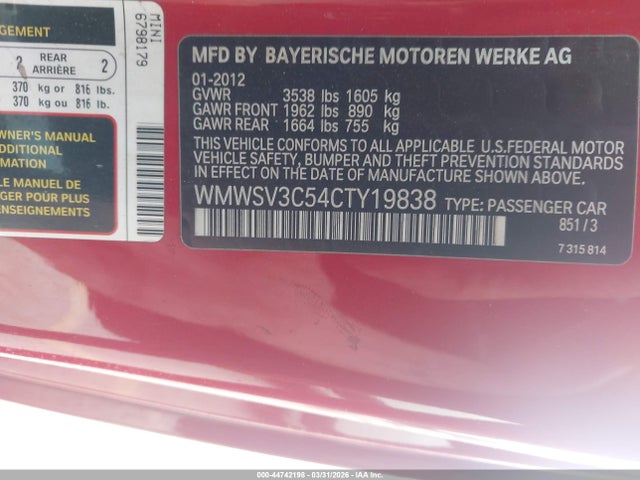 2012 MINI COOPER S WMWSV3C54CTY19838 Photo 8