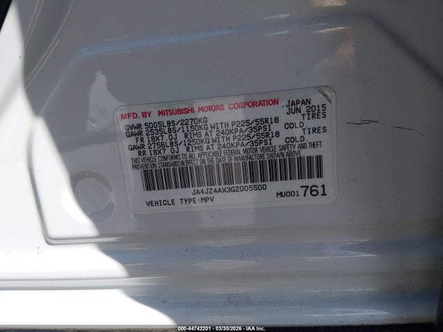 Aukcja sprzedaży 2016 Mitsubishi Outlander Gt, vin: JA4JZ4AX3GZ005500, numer aukcji: 44742201