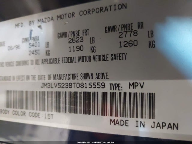 Продаж на аукціоні авто 1996 Mazda Mpv Wagon, vin: JM3LV5238T0815559, номер лоту: 44742212