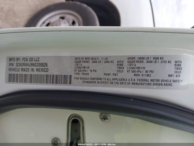 Продаж на аукціоні авто 2022 Ram 2500 Tradesman  4x2 8' Box, vin: 3C6UR4HJ9NG200526, номер лоту: 44742222