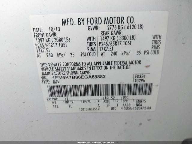 Aukcja sprzedaży 2014 Ford Explorer, vin: 1FM5K7B86EGA88882, numer aukcji: 44742251