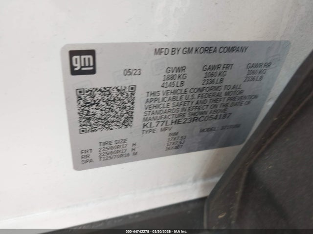 44742275 :رقم المزاد ، KL77LHE23RC054187 vin ، 2024 Chevrolet Trax Fwd Lt مزاد بيع