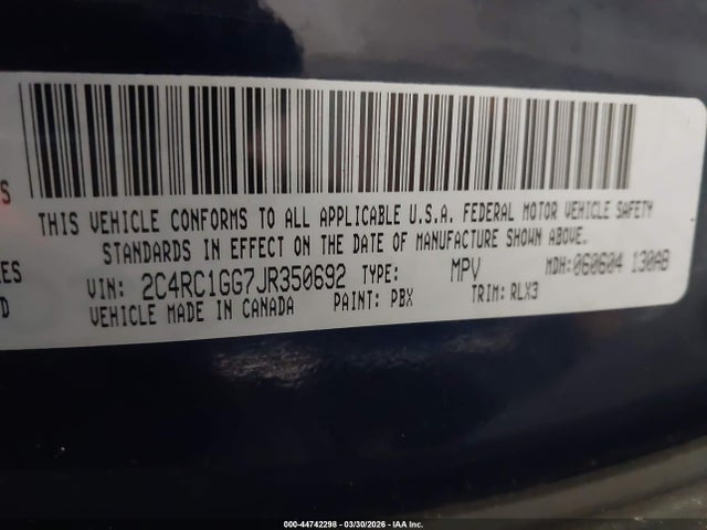 2018 Chrysler Pacifica Limited მანქანა იყიდება აუქციონზე, vin: 2C4RC1GG7JR350692, აუქციონის ნომერი: 44742298