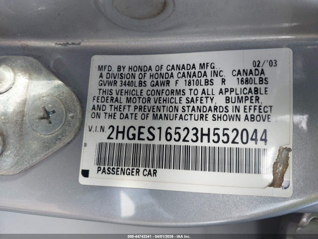 2003 HONDA CIVIC 2HGES16523H552044 Photo 8
