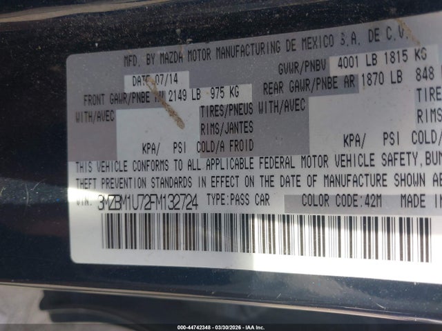 Aukcja sprzedaży 2015 Mazda Mazda3 I Sport, vin: 3MZBM1U72FM132724, numer aukcji: 44742348